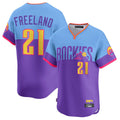 Kooe C.Rockies #21 Kyle Freeland Player Purple-Light Blue City Connect Limited Home T-shirt Stitched Jerseys