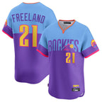 Kooe C.Rockies #21 Kyle Freeland Player Purple-Light Blue City Connect Limited Home T-shirt Stitched Jerseys