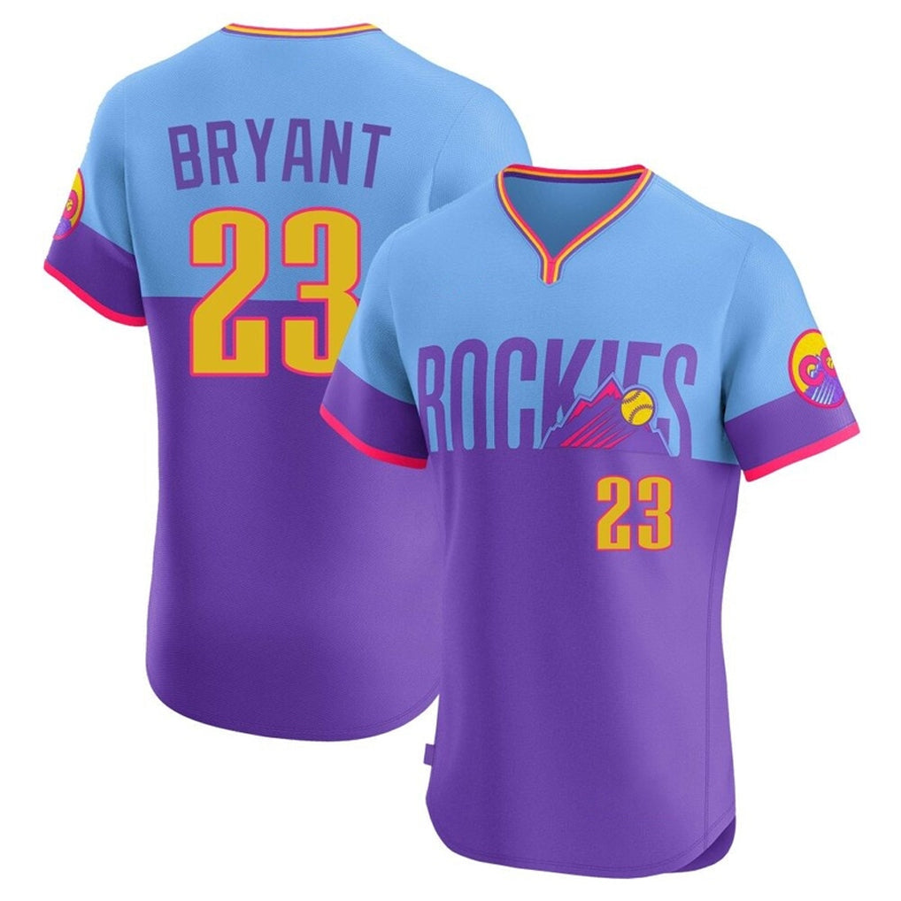 Kooe C.Rockies #23 Kris Bryant Player Purple-Light Blue City Connect Limited Elite Home T-shirt Stitched Jerseys