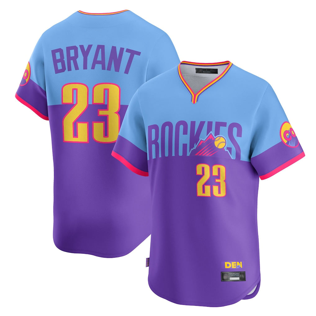 Kooe C.Rockies #23 Kris Bryant Player Purple-Light Blue City Connect Limited Home T-shirt Stitched Jerseys