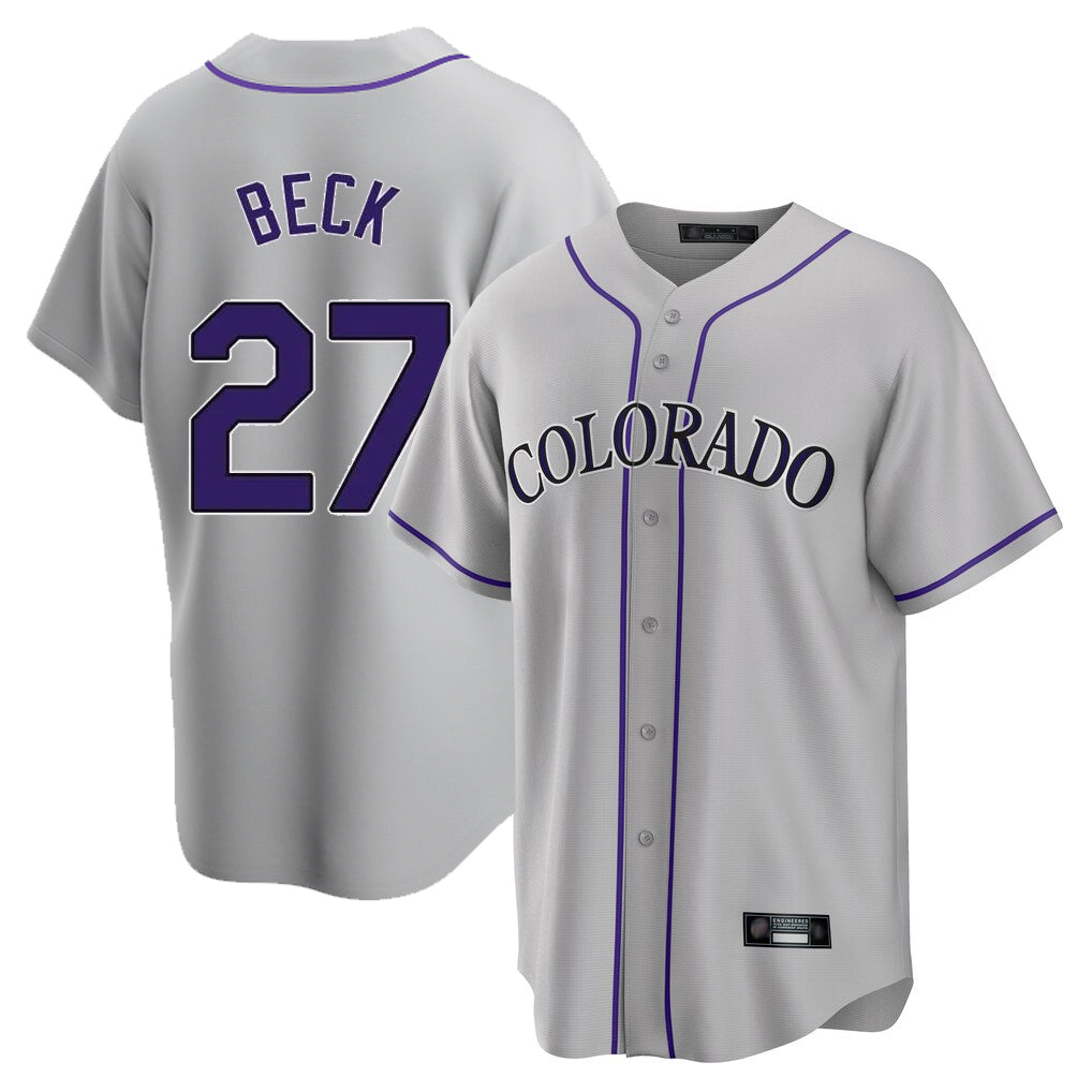 Kooe C.Rockies #27 Jordan Beck Player Gray Game Home Stitched Jerseys