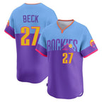 Kooe C.Rockies #27 Jordan Beck Player Purple-Light Blue City Connect Limited Home T-shirt Stitched Jerseys