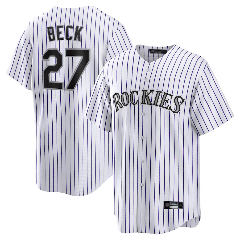 Kooe C.Rockies #27 Jordan Beck Player White Game Home Stitched Jerseys