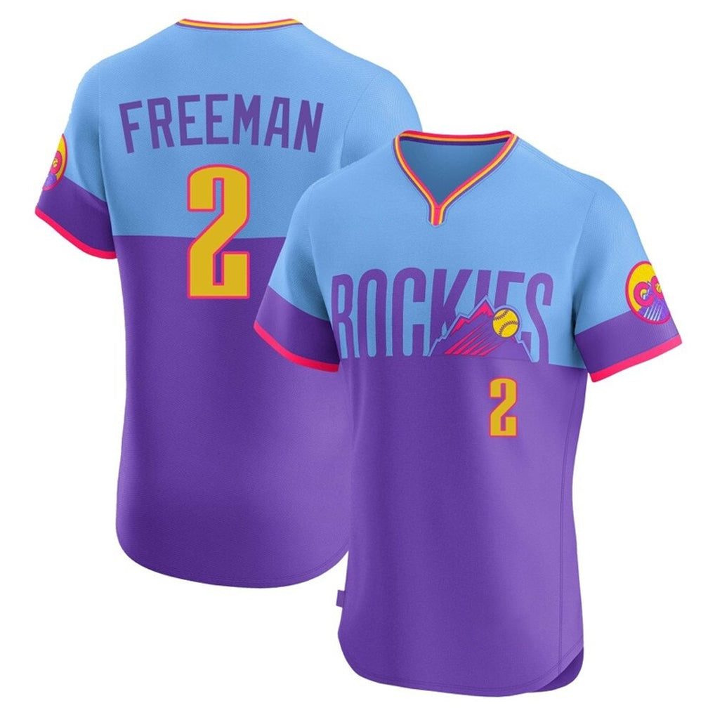 Kooe C.Rockies #2 Tyler Freeman Player Purple-Light Blue City Connect Limited Elite Home T-shirt Stitched Jerseys