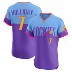 Kooe C.Rockies #7 Matt Holliday Player Purple-Light Blue City Connect Limited Elite Home T-shirt Stitched Jerseys