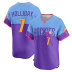 Kooe C.Rockies #7 Matt Holliday Player Purple-Light Blue City Connect Limited Home T-shirt Stitched Jerseys