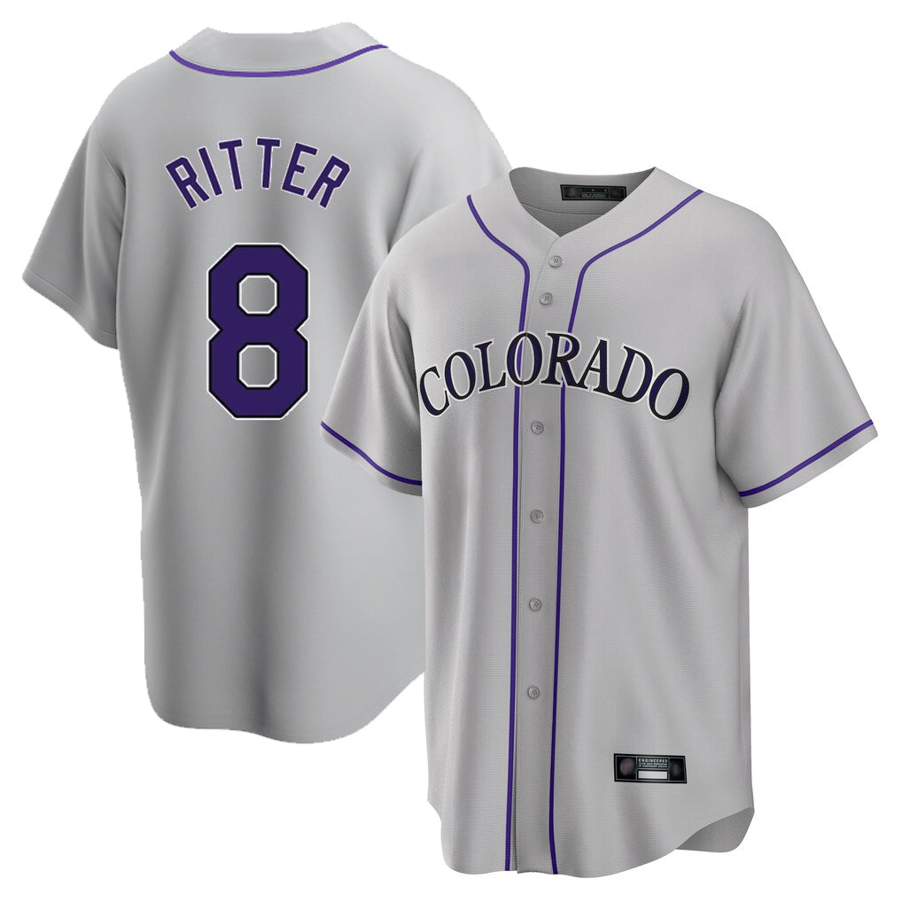 Kooe C.Rockies #8 Ryan Ritter Player Gray Game Home Stitched Jerseys