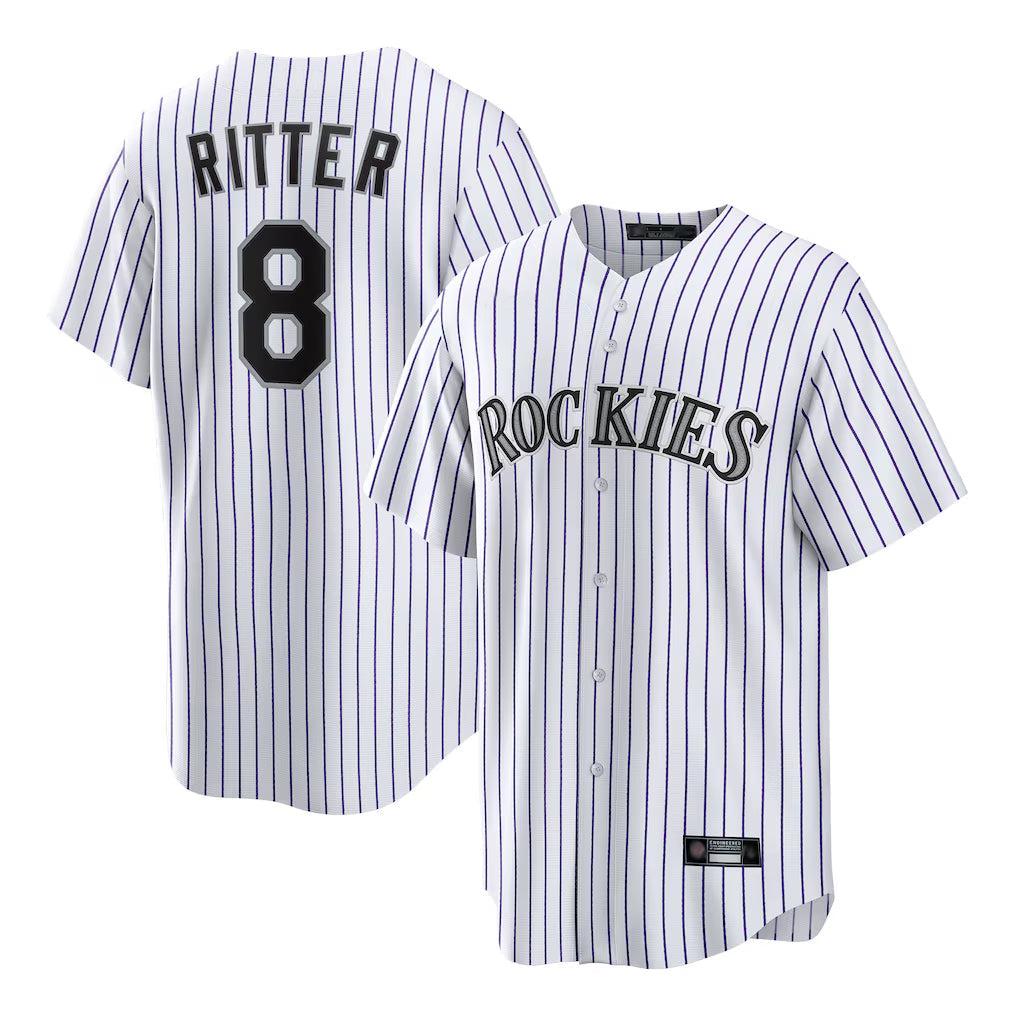 Kooe C.Rockies #8 Ryan Ritter Player White Game Home Stitched Jerseys