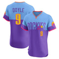 Kooe C.Rockies #9 Brenton Doyle Player Purple-Light Blue City Connect Limited Elite Home T-shirt Stitched Jerseys