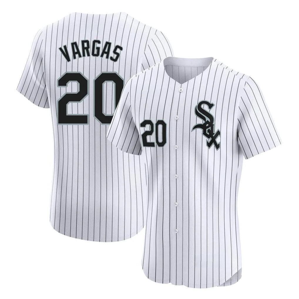 Kooe C.White Sox #20 Miguel Vargas Player White Stripe Limited Elite Home Stitched Jerseys