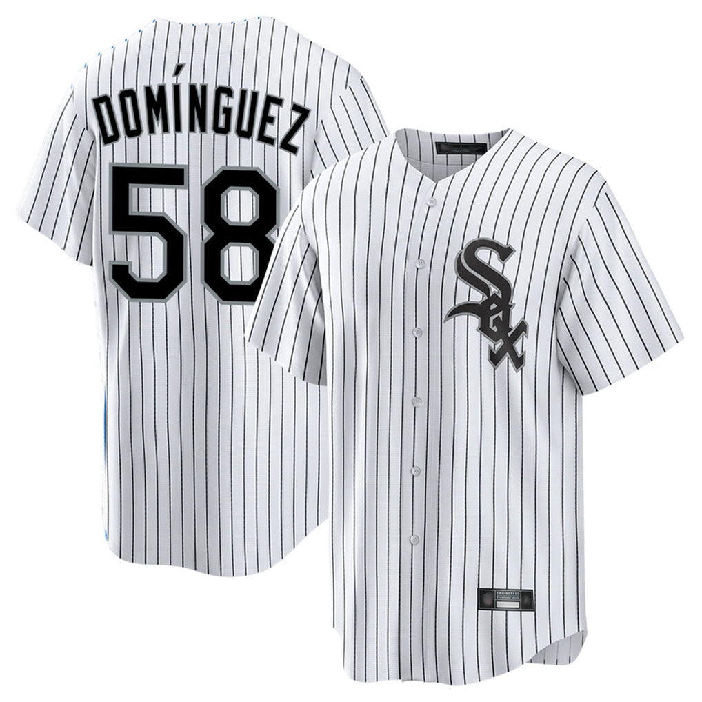 Kooe C.White Sox #58 Seranthony Dom¨ªnguez Player White Stripe Home Game Stitched Jerseys