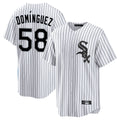 Kooe C.White Sox #58 Seranthony Dom¨ªnguez Player White Stripe Home Game Stitched Jerseys