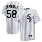 Kooe C.White Sox #58 Seranthony Dom¨ªnguez Player White Stripe Home Game Stitched Jerseys