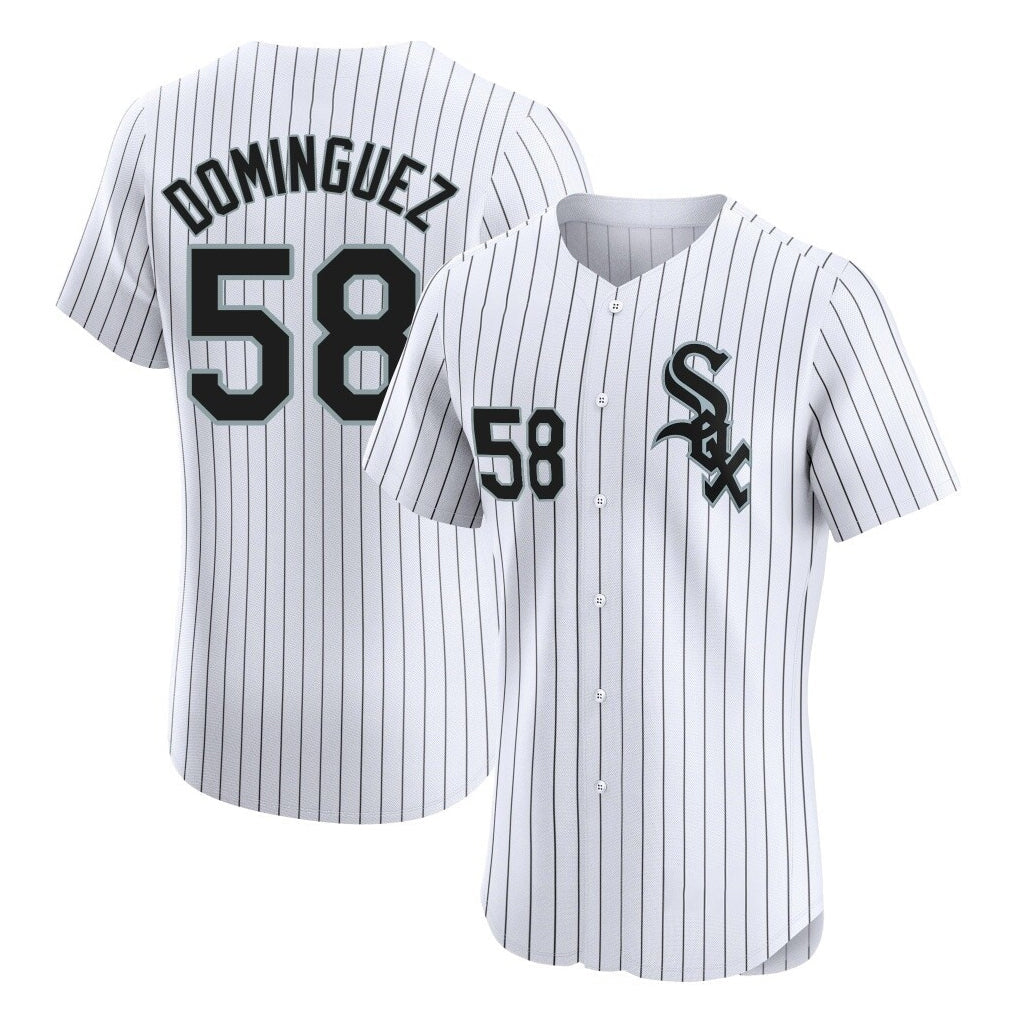 Kooe C.White Sox #58 Seranthony Dom¨ªnguez Player White Stripe Limited Elite Home Stitched Jerseys