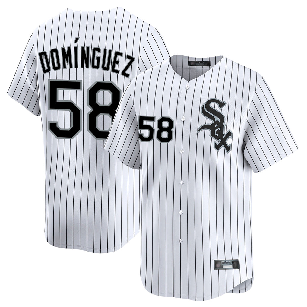 Kooe C.White Sox #58 Seranthony Dom¨ªnguez Player White Stripe Limited Home Stitched Jerseys