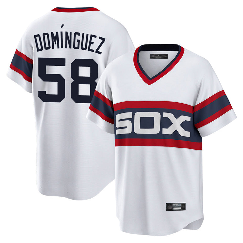 Kooe C.White Sox #58 Seranthony Dom¨ªnguez Player White T-shirt Home Game Stitched Jerseys