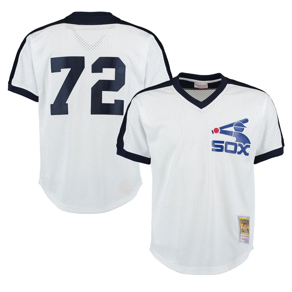 Kooe C.White Sox #72 Carlton Fisk Player White Mitchell & Ness Cooperstown Collection Mesh Game Stitched Jerseys