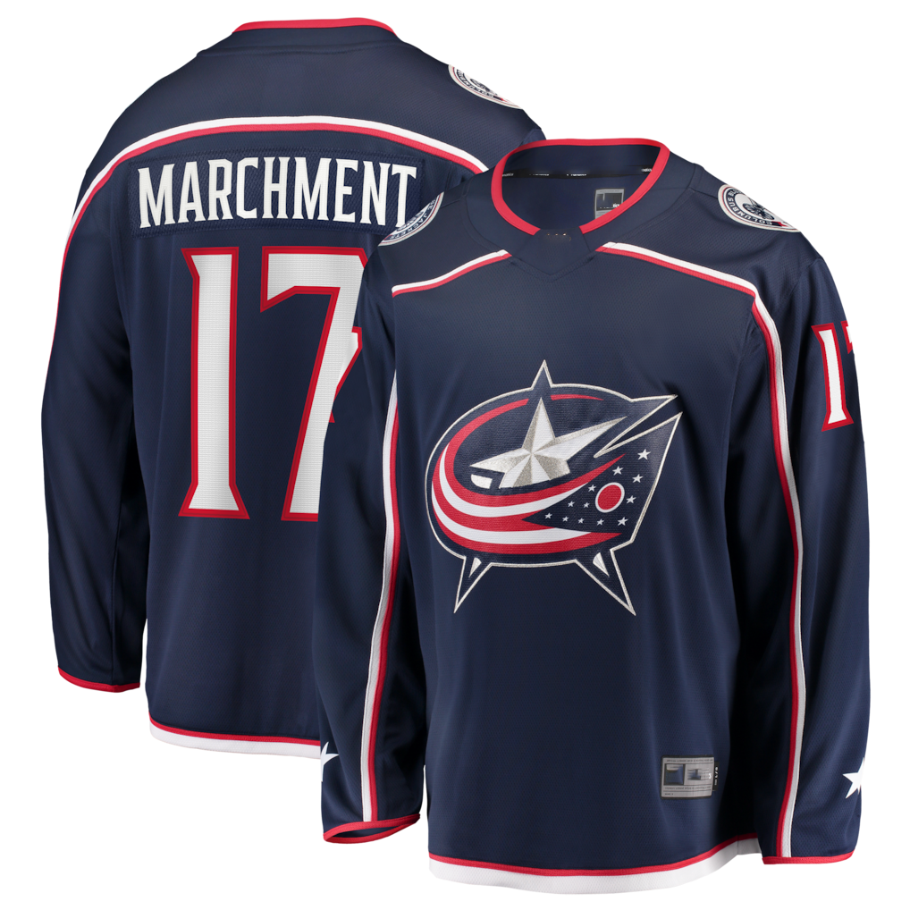 Kooe CB.Jackets #17 Mason Marchment Navy Home Premier Breakaway Player Jersey