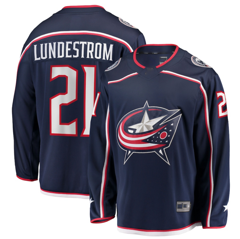 Kooe CB.Jackets #21 Isac Lundestrom Navy Home Breakaway Jersey