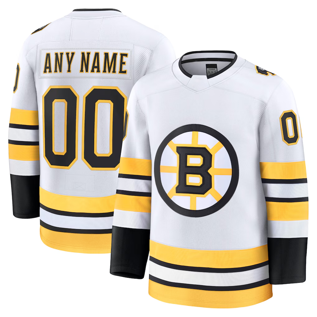 Kooe Custom B.Bruins White Away Premium Stitched Jerseys