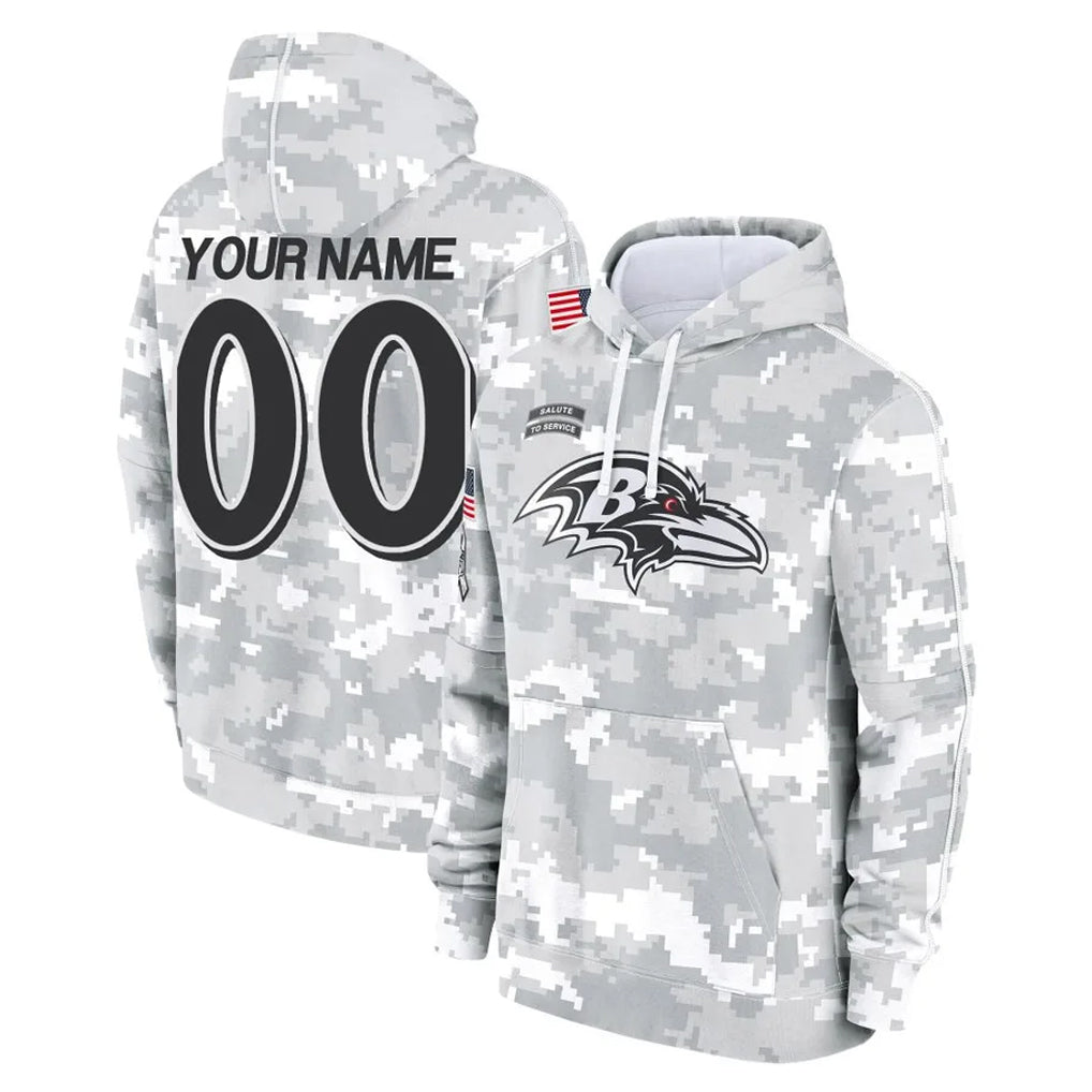 Kooe Custom B.Ravens Arctic Camo Salute To Service Hoodie Any Name & Numbers Stitched Jerseys