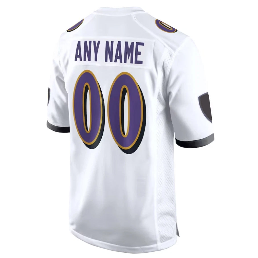 Kooe Custom B.Ravens White Alternate Home Game Any Name & Numbers Stitched Jerseys
