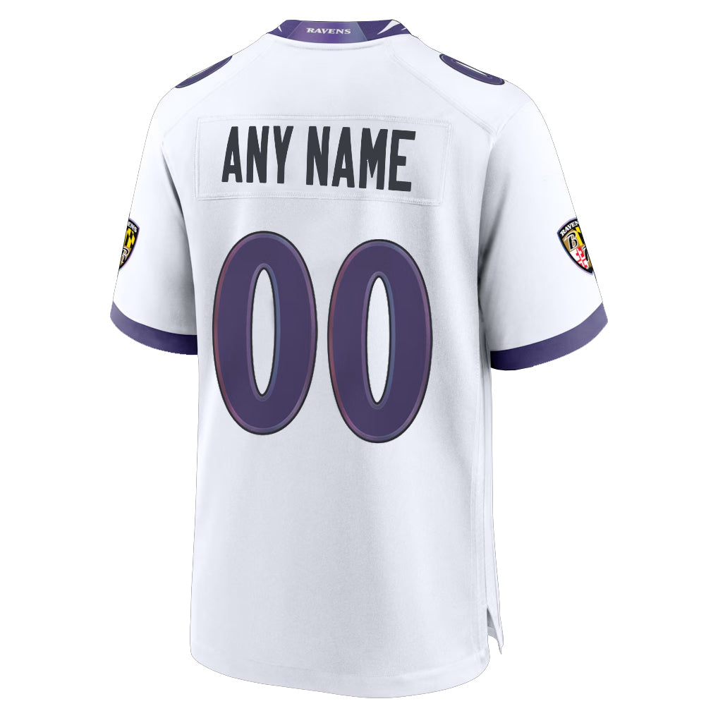 Kooe Custom B.Ravens White Home Game Any Name & Numbers Stitched Jerseys