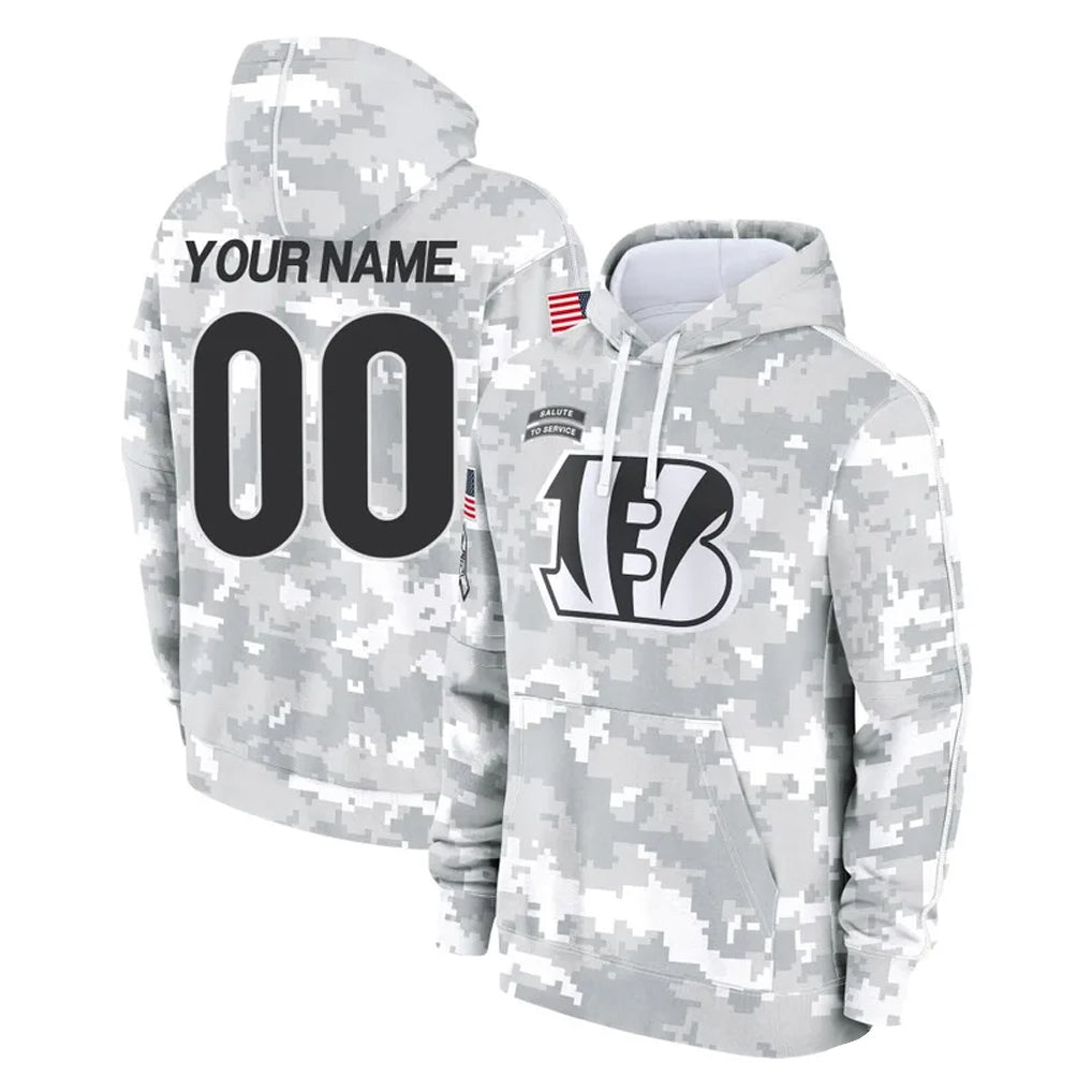 Kooe Custom C.Bengals Arctic Camo Salute to Service Pullover Hoodie Limited Any Name & Numbers Stitched Jerseys