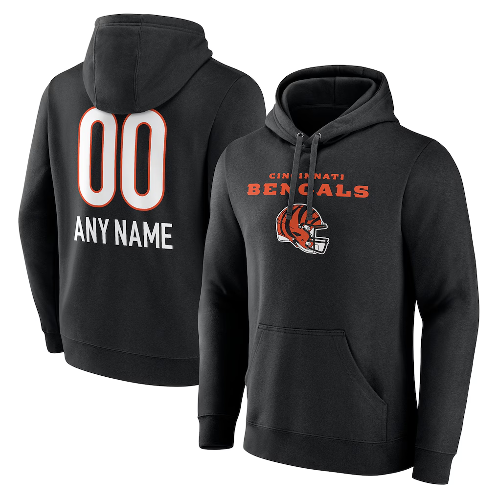 Kooe Custom C.Bengals Black Personalized Name & Number Team Wordmark Pullover Hoodie Stitched Jerseys