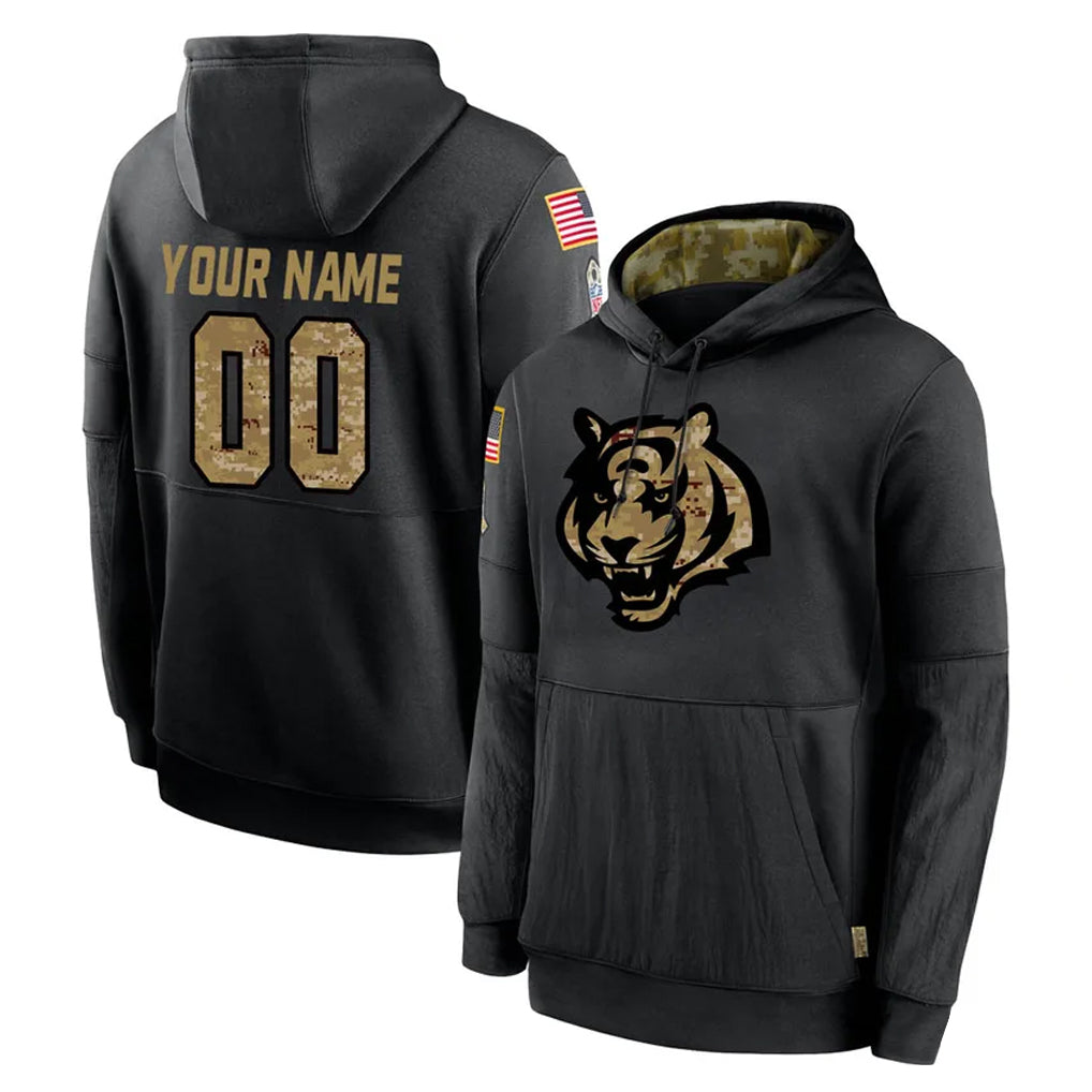 Kooe Custom C.Bengals Black Salute to Service Pullover Hoodies Any Name & Numbers Stitched Jerseys
