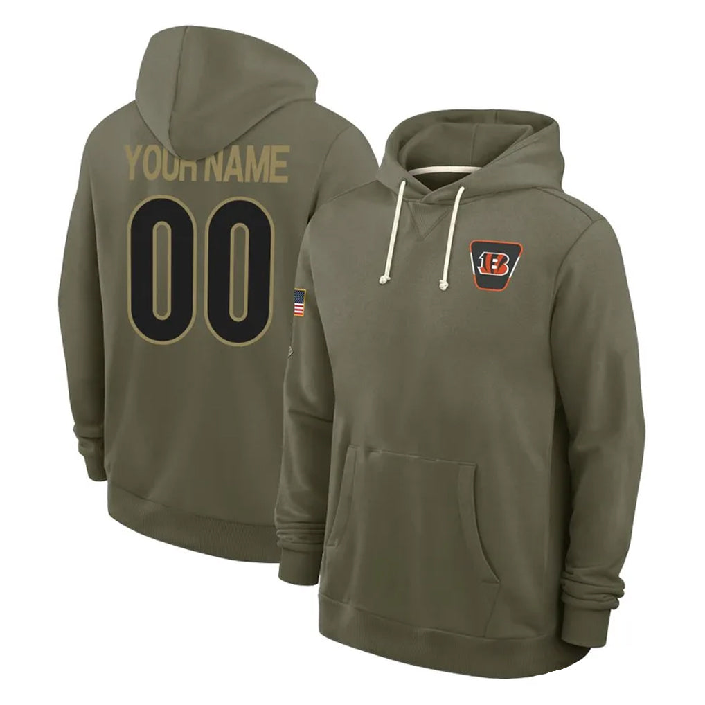 Kooe Custom C.Bengals Olive Salute to Service Pullover Hoodies Limited Any Name & Numbers Stitched Jerseys