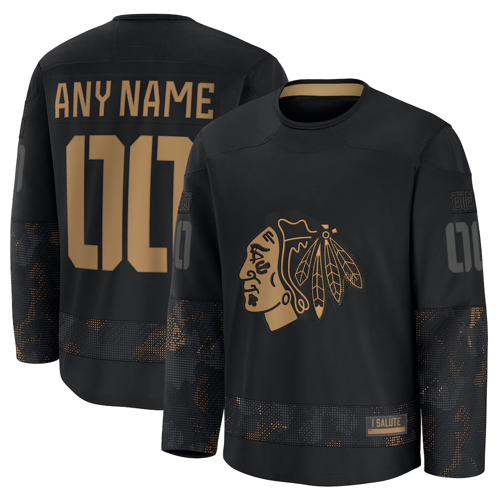 Kooe Custom C.Blackhawks Black 2024 Military Appreciation Practice Jerseys