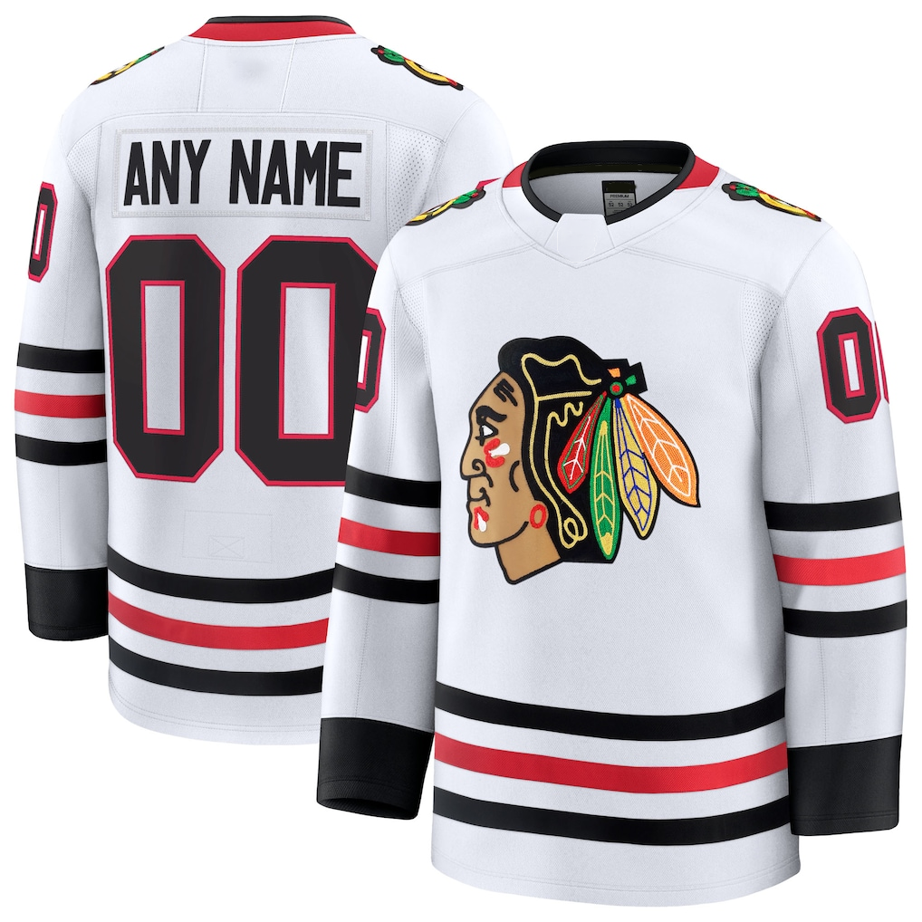 Kooe Custom C.Blackhawks White Away Premium Jerseys