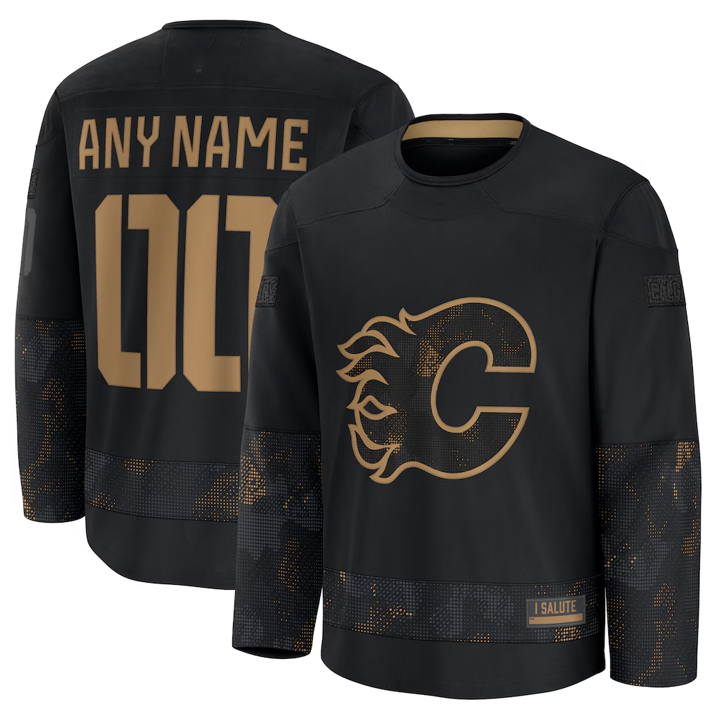 Kooe Custom C.Flames Black 2024 Military Appreciation Practice Jerseys