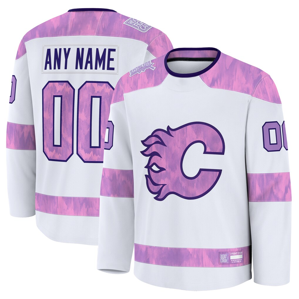 Kooe Custom C.Flames White 2024 Hockey Fights Cancer Practice Jerseys