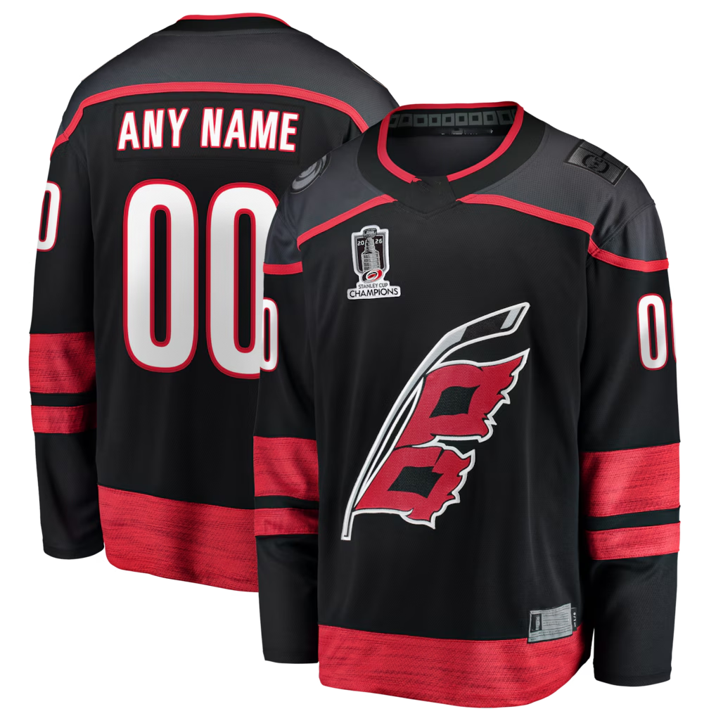 Kooe Custom C.Hurricanes Black 2026 Stanley Cup Champions Home Breakaway Custom Stitched Jerseys