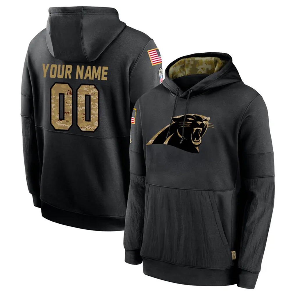 Kooe Custom C.Panthers Black Salute to Service Pullover Hoodies Any Name & Numbers Stitched Jerseys