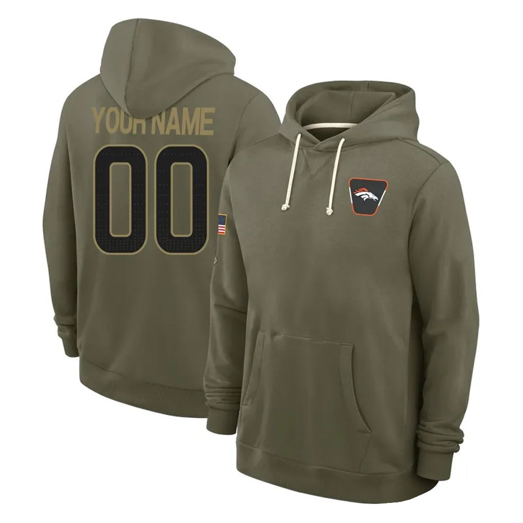 Kooe Custom D.Broncos Olive Salute to Service Pullover Hoodies Limited Any Name & Numbers Stitched Jerseys