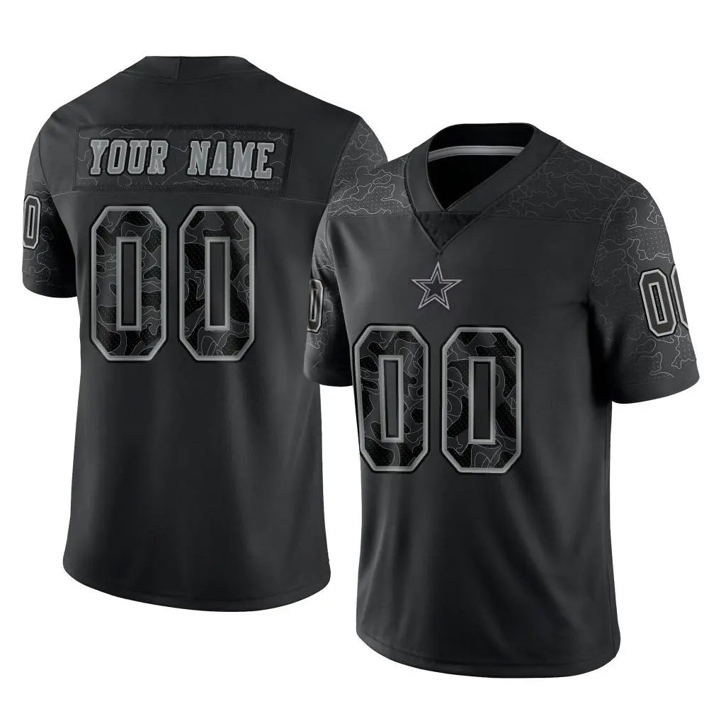 Kooe Custom D.Cowboys Black Limited Reflective Home Game Any Name & Numbers Stitched Jerseys