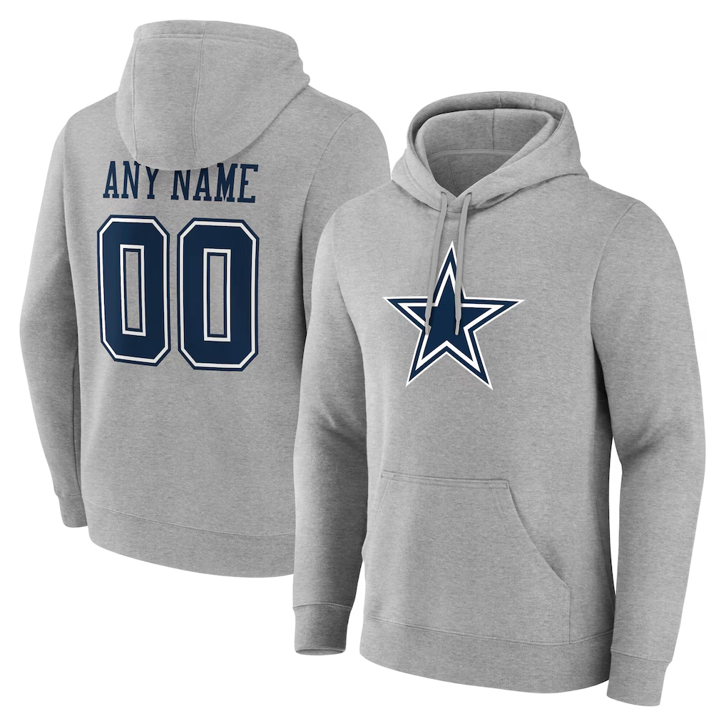 Kooe Custom D.Cowboys Gray Team Authentic Personalized Name & Number Hoodie Stitched Jerseys