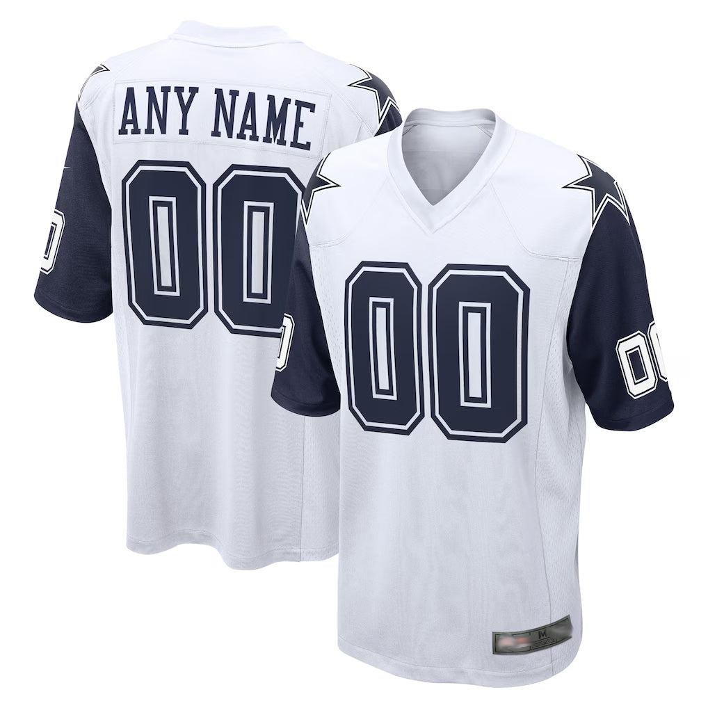 Kooe Custom D.Cowboys White-Navy Home Game Any Name & Numbers Stitched Jerseys