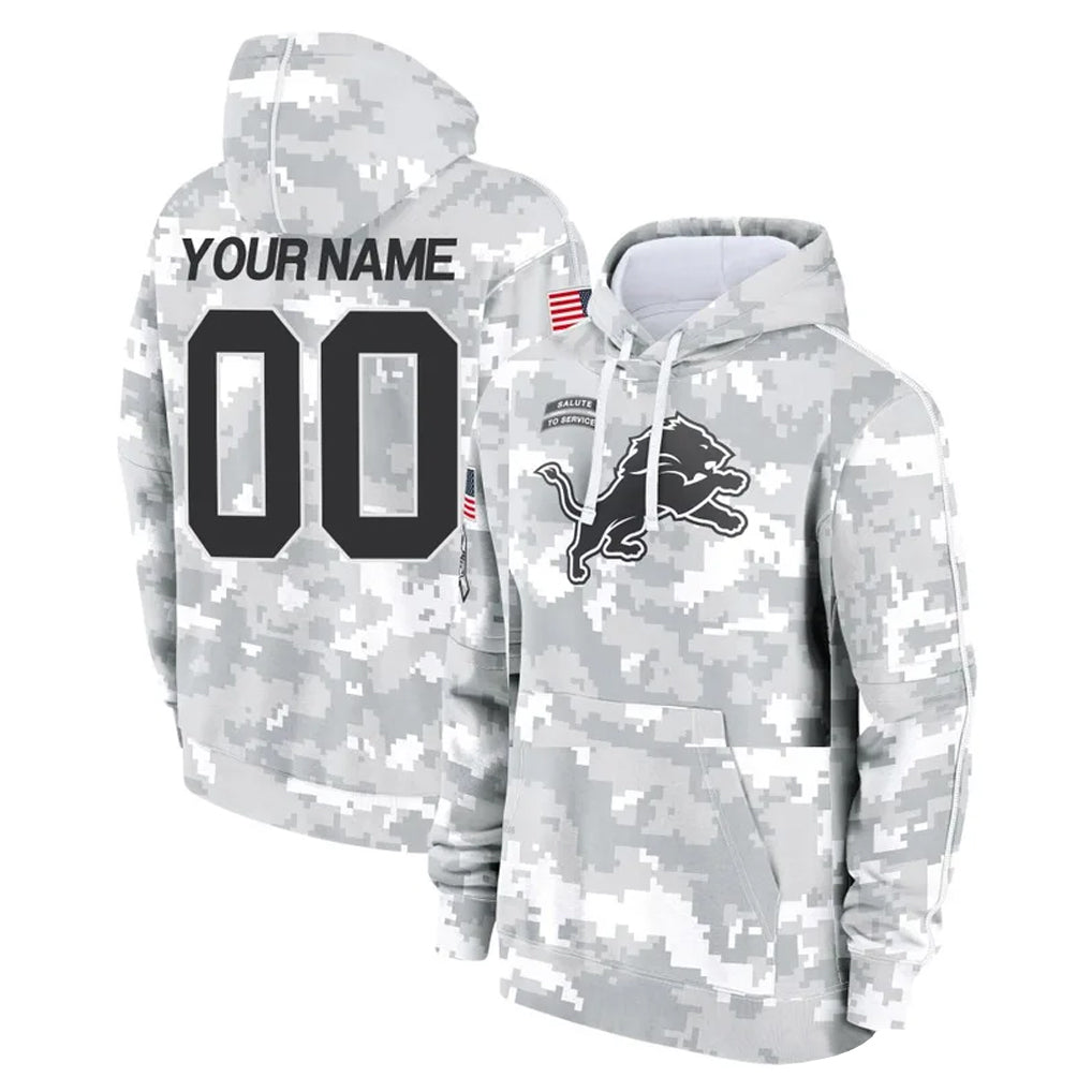 Kooe Custom D.Lions Arctic Camo Salute to Service Hoodies Limited Game Any Name & Numbers Stitched Jerseys