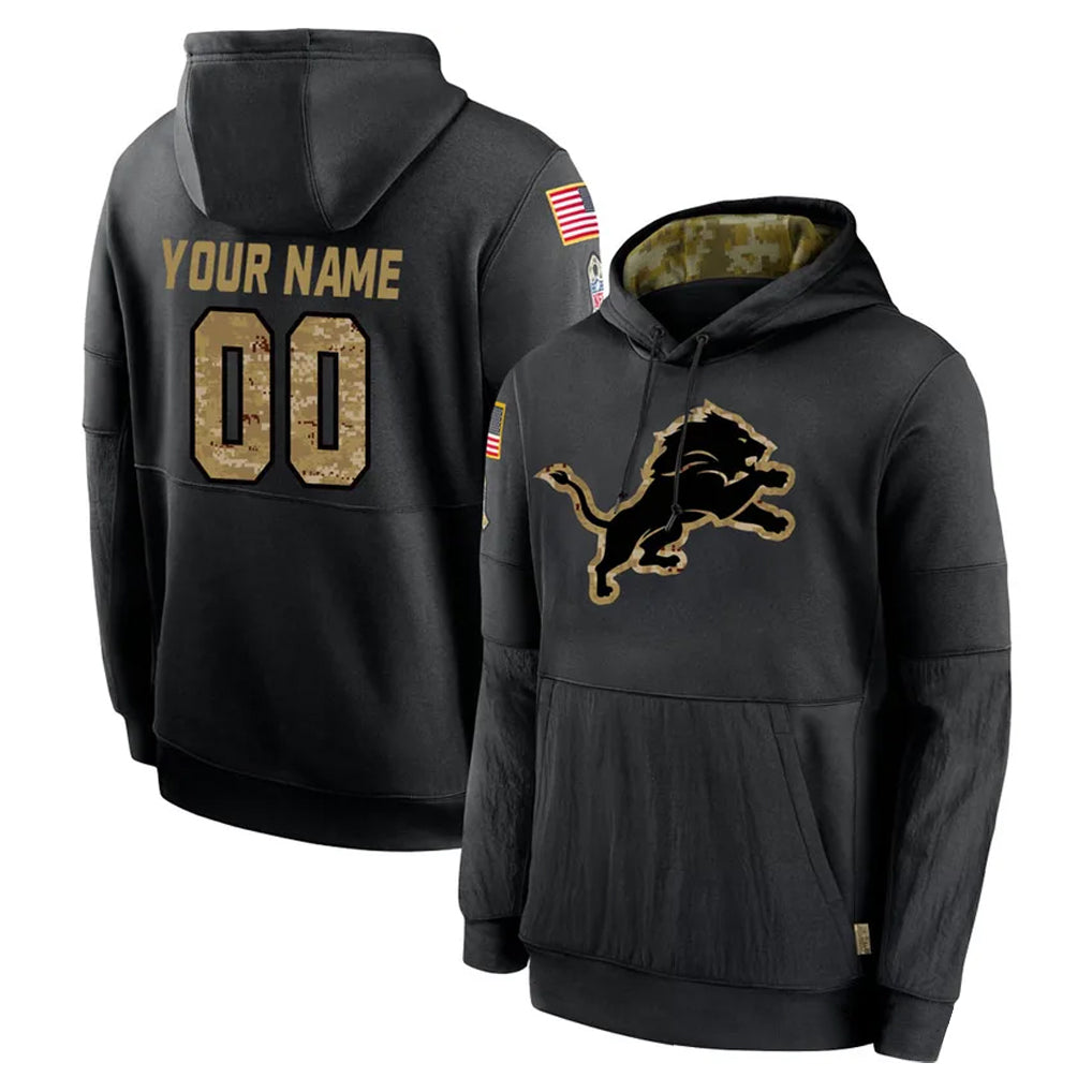 Kooe Custom D.Lions Black Salute to Service Hoodies Limited Game Any Name & Numbers Stitched Jerseys