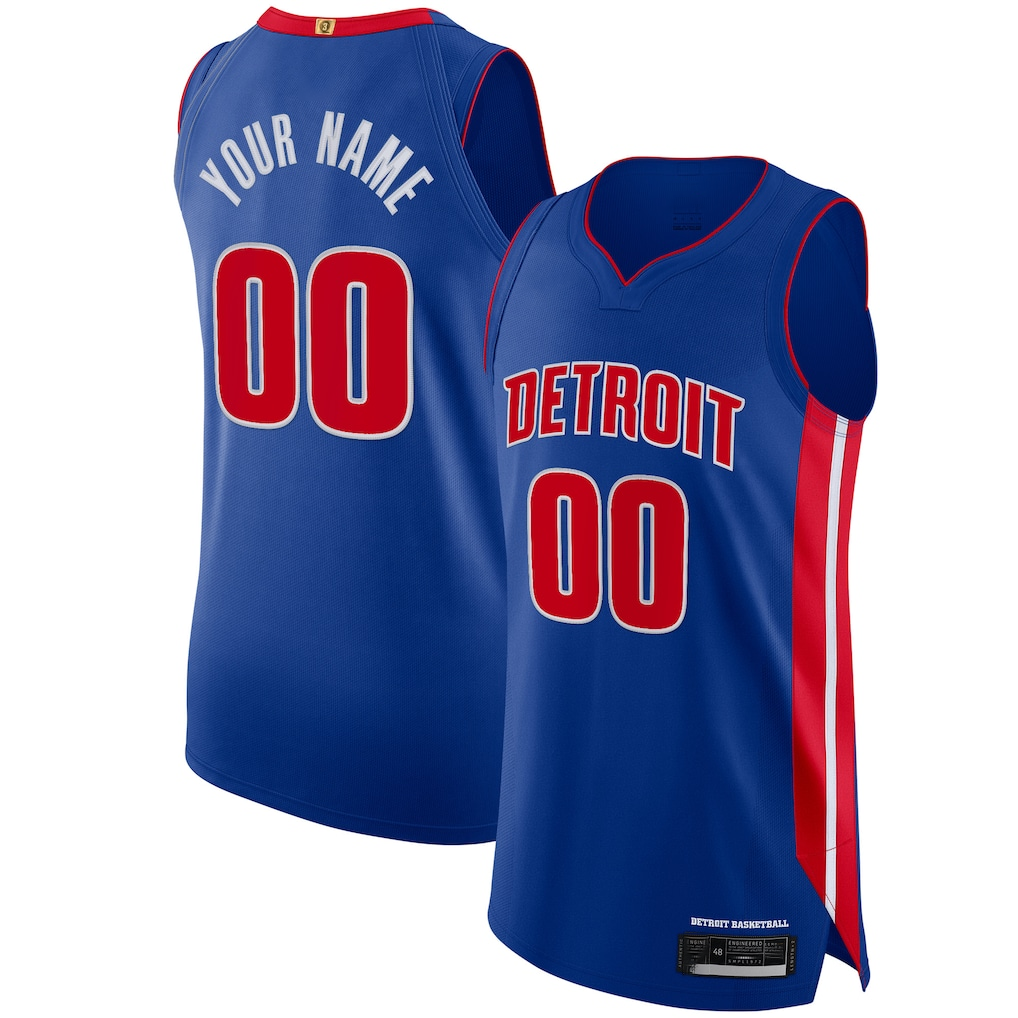 Kooe Custom D.Pistons Blue Authentic Jerseys - Icon Edition