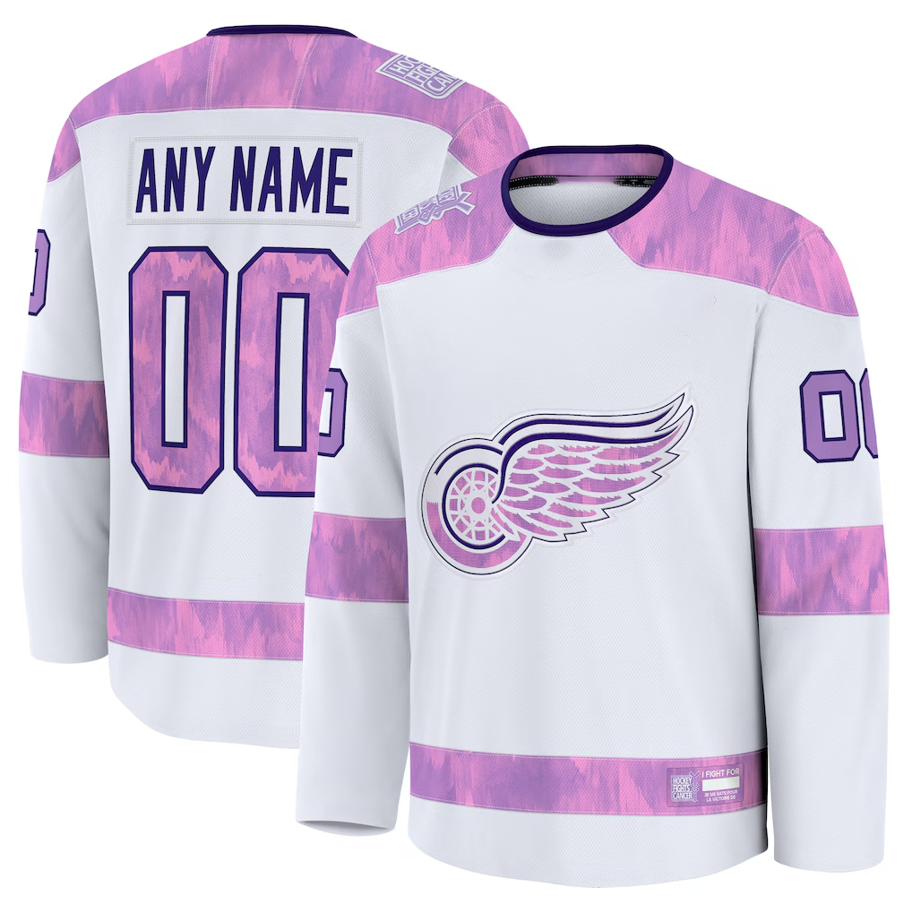 Kooe Custom D.Red wings White 2024 Hockey Fights Cancer Practice Jerseys