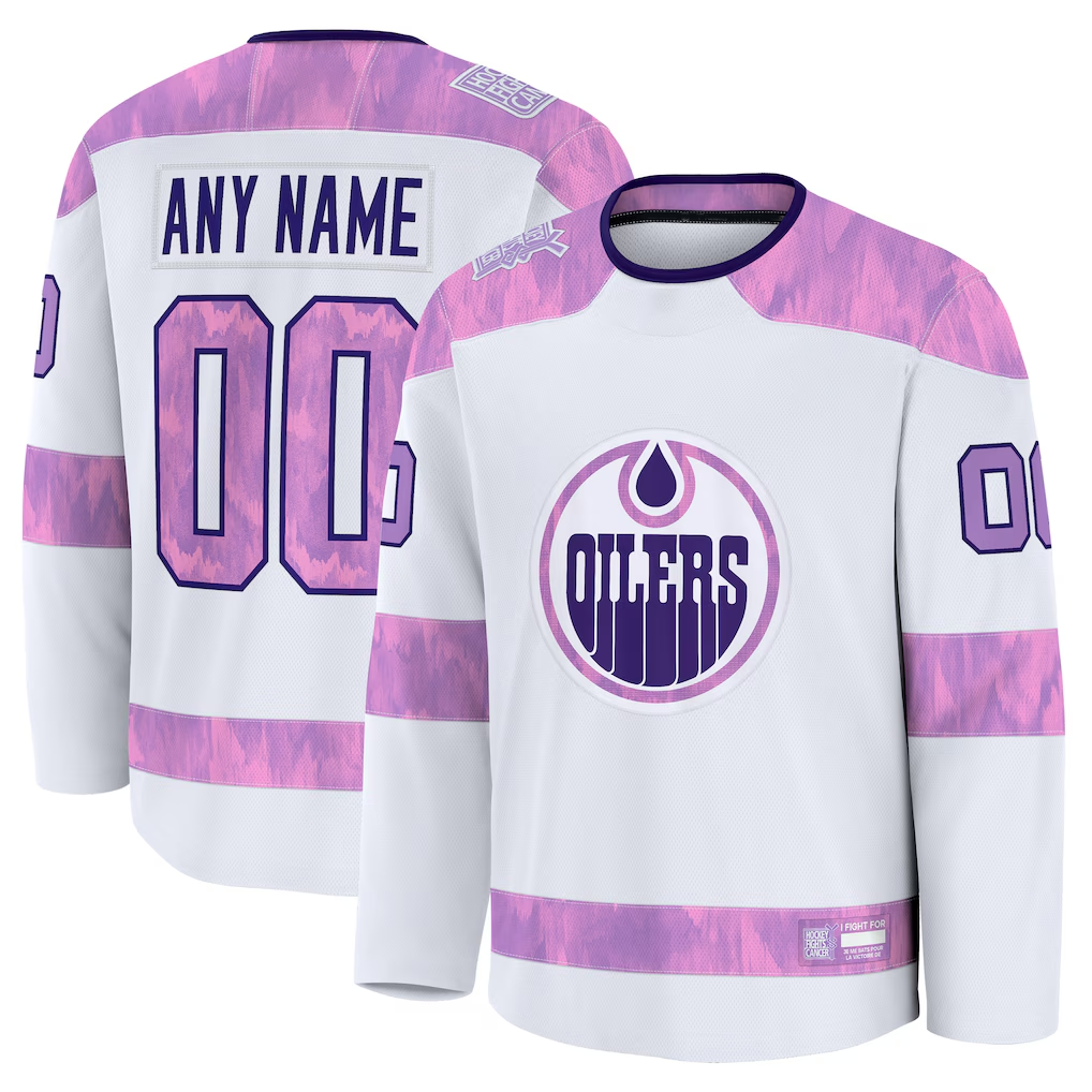 Kooe Custom E.Oilers White 2024 Hockey Fights Cancer Practice Jerseys