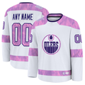 Kooe Custom E.Oilers White 2024 Hockey Fights Cancer Practice Jerseys