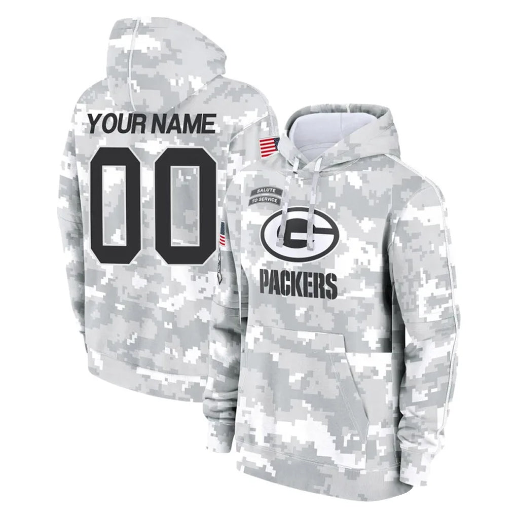 Kooe Custom GB.Packers Arctic Camo Salute to Service Hoodies Limited Game Any Name & Numbers Stitched Jerseys