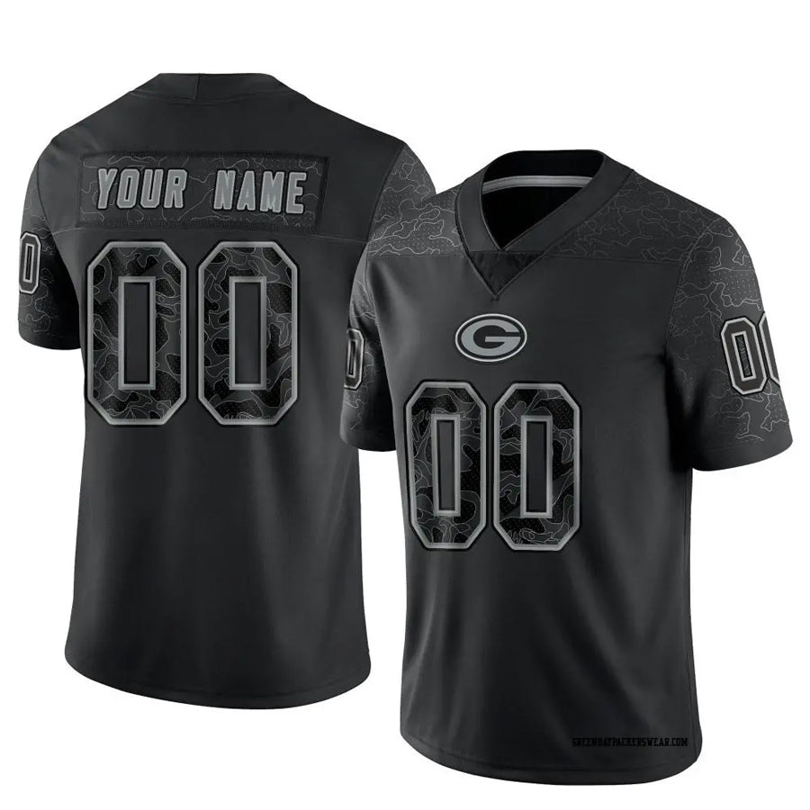Kooe Custom GB.Packers Black REFLECTIVE Limited Stitched Jerseys