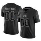 Kooe Custom GB.Packers Black Reflective Limited Home Game Any Name & Numbers Stitched Jerseys